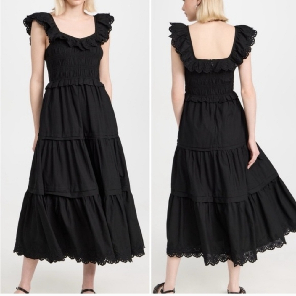 Madewell Madilynn Ruffle Neck Lucie Black Midi Dress Size 0